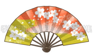 桜の描かれた扇子のイラスト（カラー版）