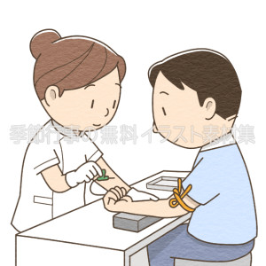 採血をする女性看護師のイラスト（カラー版）