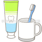 歯ブラシとコップと歯磨き粉のイラスト（カラー版）