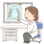 レントゲン写真で病状を説明する女性医師のイラスト（カラー版）です