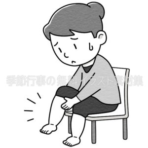 足が浮腫んでいる女性のイラスト（白黒版）